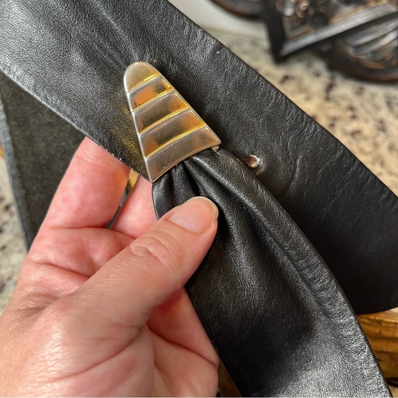 Black Leather Belt with Gold Accent - Picture 2 of 7